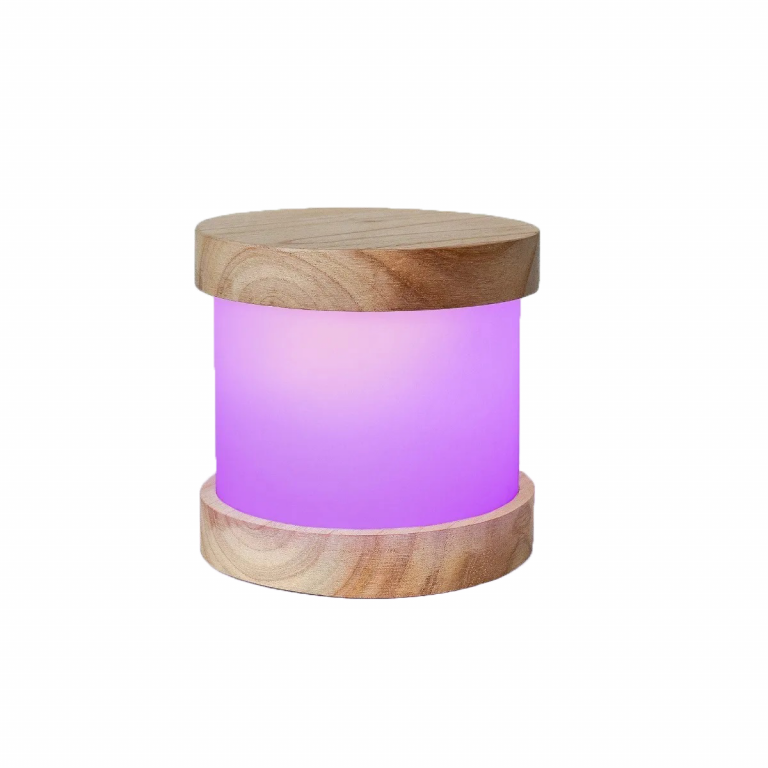 Base madera 15cm con policarbonato violeta con lampara E14